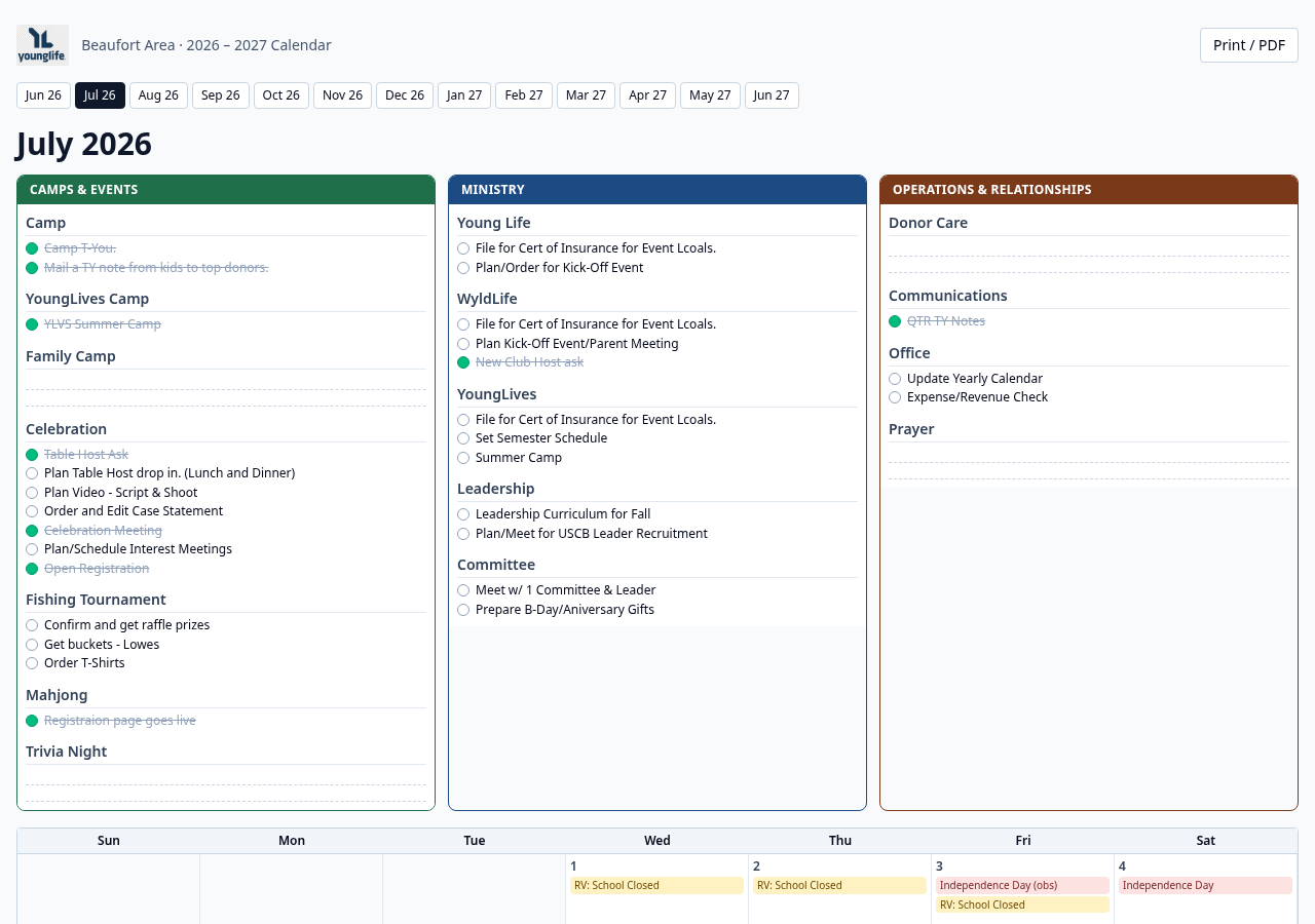 Screenshot of BFTYL Calendar